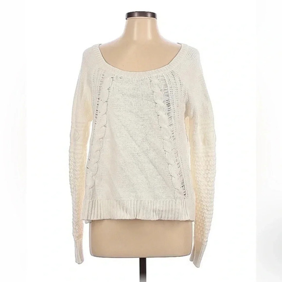 American Eagle Wool Blend Ivory Scoop Neck Sweater Size Large L Y2K Vibes Retro - Picture 1 of 6